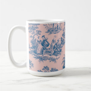 French toile de jouy blue and pink elegant coffee mug