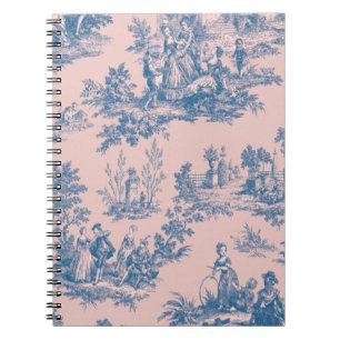 French toile de jouy blue and pink elegant notebook