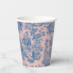 French toile de jouy blue and pink elegant paper cups