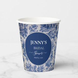 French Toile de Jouy Blue and White Bridal Shower Paper Cups