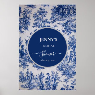 French Toile de Jouy Blue and White Bridal Shower Poster