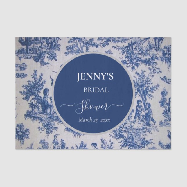 French Toile de Jouy Blue and White Bridal Shower Tissue Paper (Front)