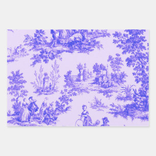 French toile de jouy blue and white decoupage wrapping paper sheet