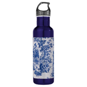 French toile de jouy blue and white elegant 710 ml water bottle