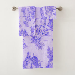 French toile de jouy blue and white elegant bath towel set