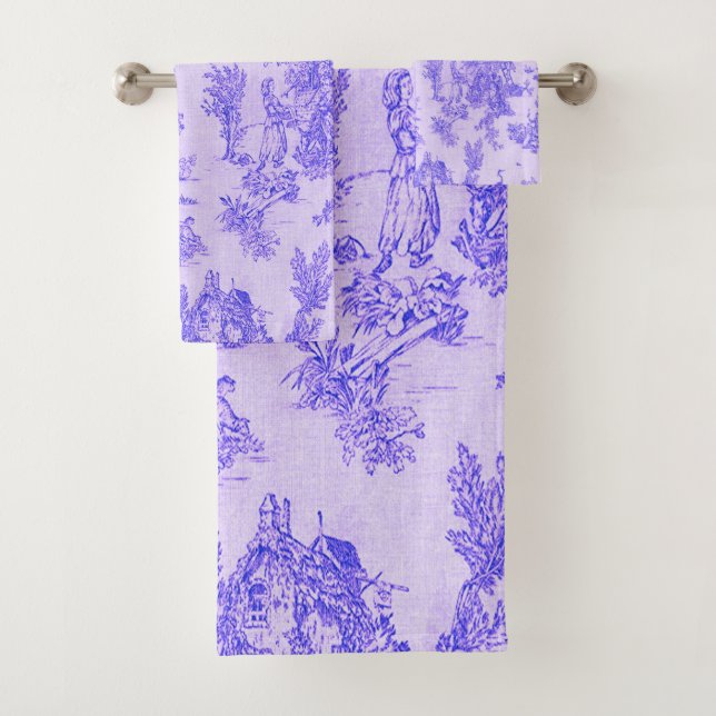French toile de jouy blue and white elegant bath towel set (Insitu)