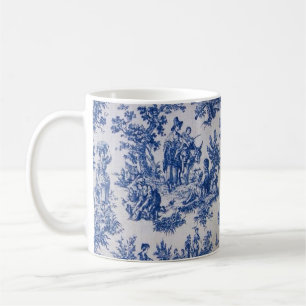 French toile de jouy blue and white elegant coffee mug