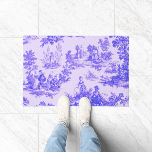 French toile de jouy blue and white elegant doormat