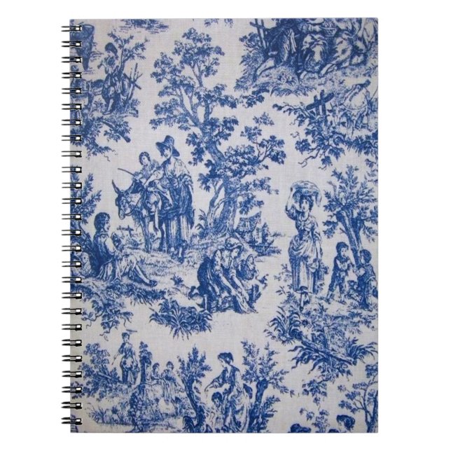 French toile de jouy blue and white elegant notebook (Front)