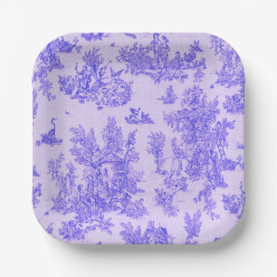 French toile de jouy blue and white elegant paper plate