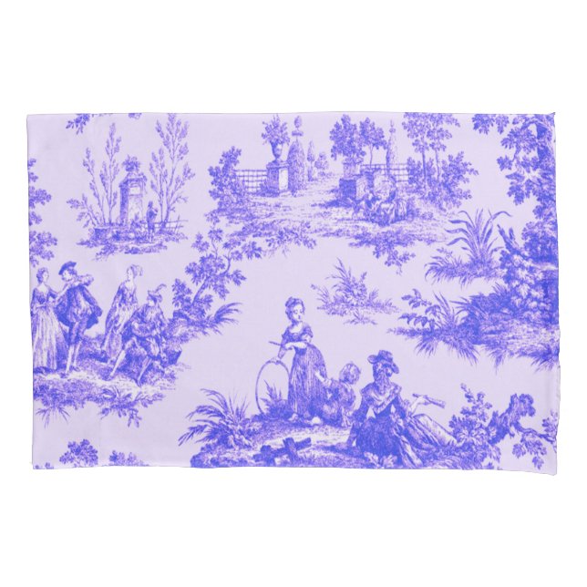 French toile de jouy blue and white elegant pillowcase (Front)