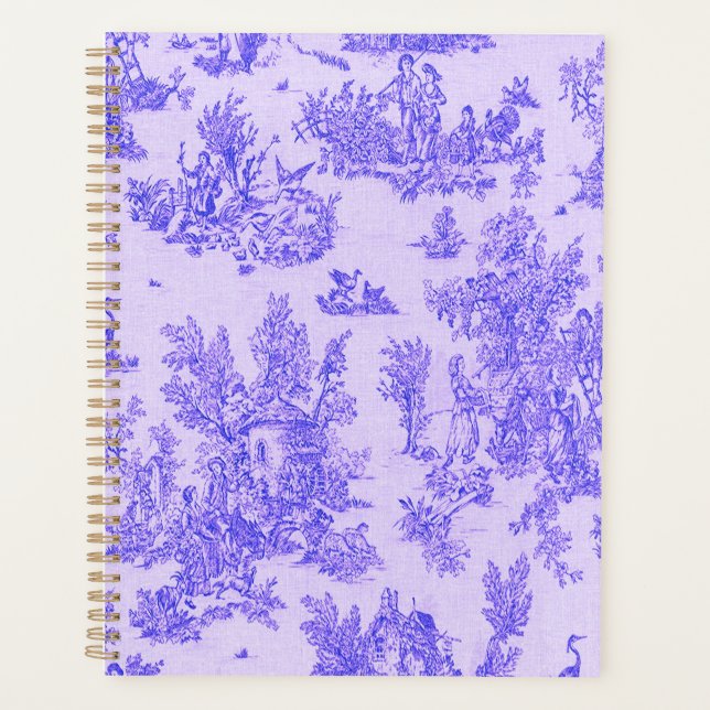 French toile de jouy blue and white elegant planner (Front)