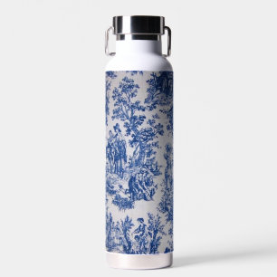 French toile de jouy blue and white elegant water bottle