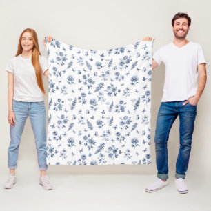 French Toile de jouy blue pattern Chinoseirie Fleece Blanket