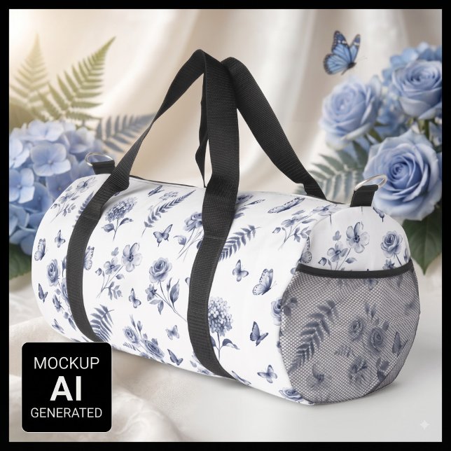 French Toile de jouy Chinoseirie Blue Pattern Duffle Bag (Creator Uploaded)