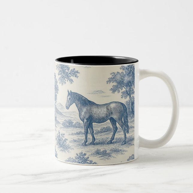 French Toile de Jouy Horse Pattern Two-Tone Coffee Mug (Right)