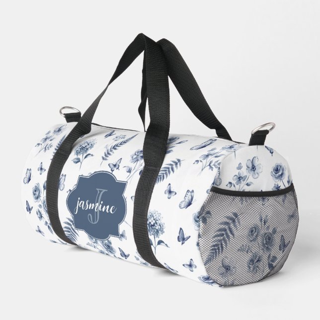 French Toile de jouy Monogram Name Chinoseirie Duffle Bag (Right Corner)