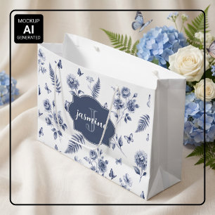 French Toile de jouy Monogram Name Chinoseirie Large Gift Bag