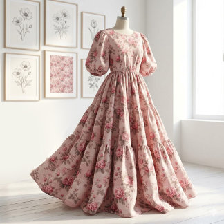 French Toile de Jouy Pink Floral Rococo Rose Theme Fabric