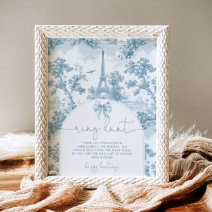 French toile de Jouy ring hunt bridal shower game Poster
