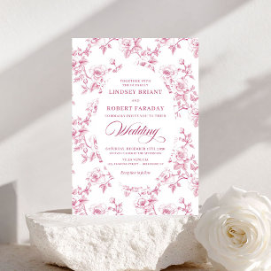 French Toile de Jouy Roses Dusty Pink Wedding  Invitation