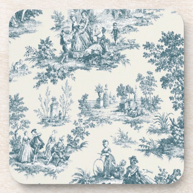 French toile de jouy sage green elegant coaster (Front)