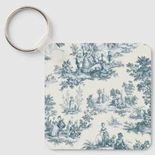 French toile de jouy sage green elegant key ring