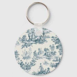 French toile de jouy sage green elegant key ring