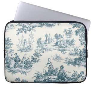 French toile de jouy sage green elegant laptop sleeve