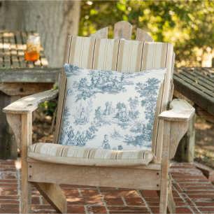 French toile de jouy sage green elegant patio cushion