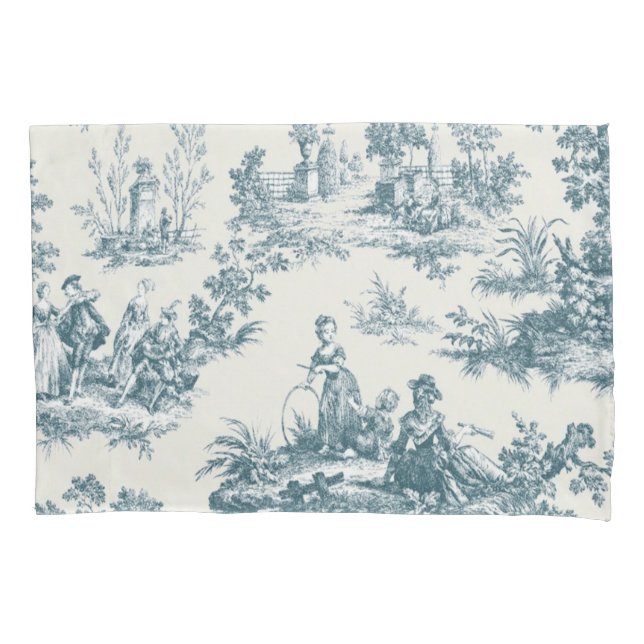 French toile de jouy sage green elegant pillowcase (Front)