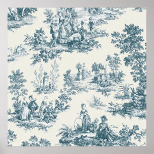 French toile de jouy sage green elegant poster