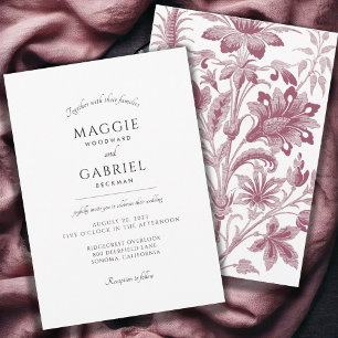 French Toile Dusty Rose Floral Wedding Invitation