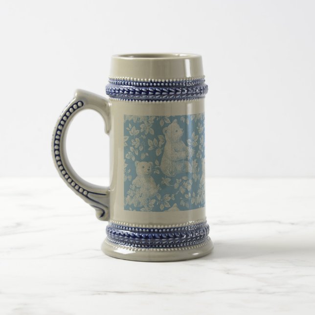 French Toile Floral Bear Baby Shower Beer Stein (Left)