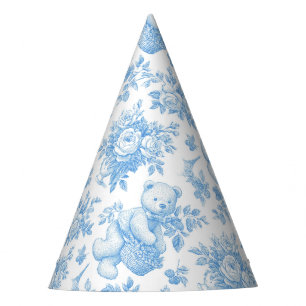 French Toile Floral Bear Baby Shower Party Hat