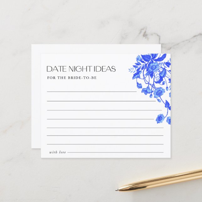 French Toile Floral Bridal Shower Date Night Ideas (Front/Back In Situ)