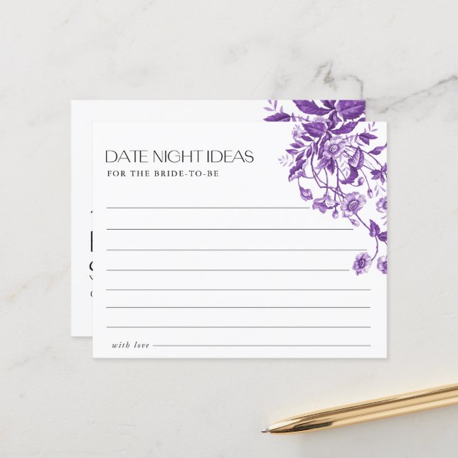 French Toile Floral Bridal Shower Date Night Ideas (Front/Back In Situ)