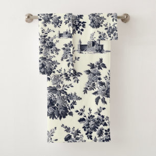French Toile Floral Pattern Bath Towel Set