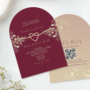 French Toile Gold and Burgundy Wedding Invitation