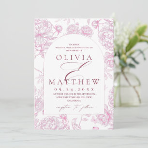 French Toile Peony Photo Wedding  Invitation