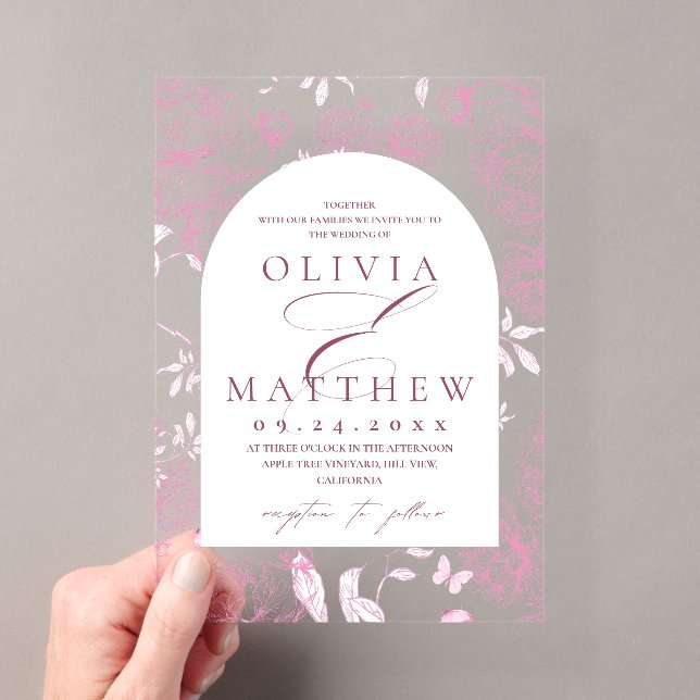 French Toile Peony Wedding  Acrylic Invitations (Insitu (Handheld))