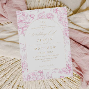 French Toile Peony Wedding Invitation