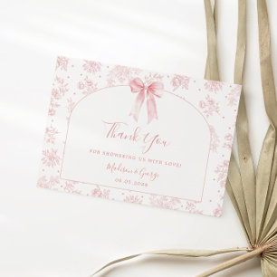 French Toile Pink Bow Baby Shower Thank You Enclosure Card