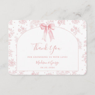 French Toile Pink Bow Baby Shower Thank You Enclosure Card