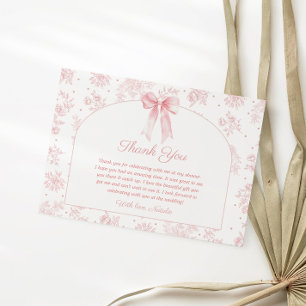 French Toile Pink Bow Bridal Shower Thank You Enclosure Card