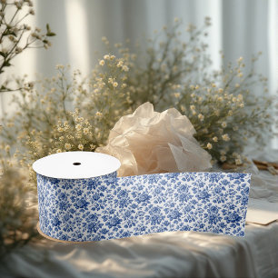 French Toile Powder Blue Floral Elegance Vintage Satin Ribbon