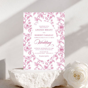 French Toile Roses Blush Pink Wedding Invitation