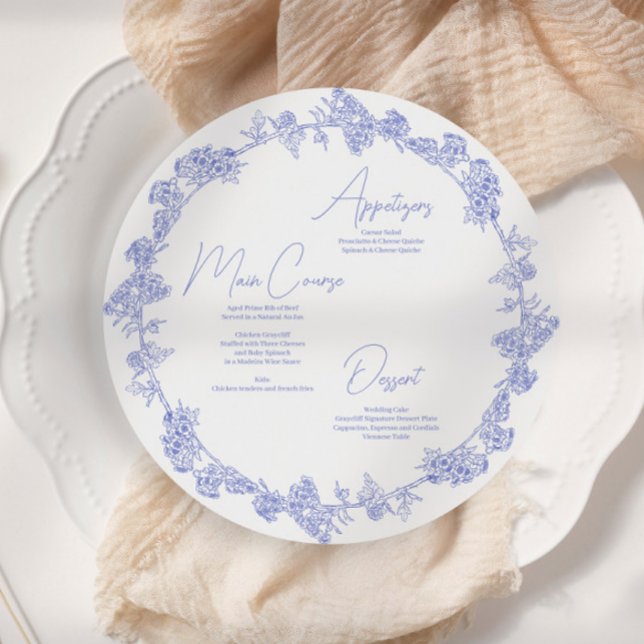 French Toile Round Menu | Elegant Shower Card (Creator Uploaded)