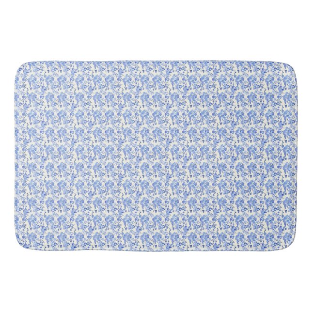 French Toile Style Blue and White Bath Mat (Front)