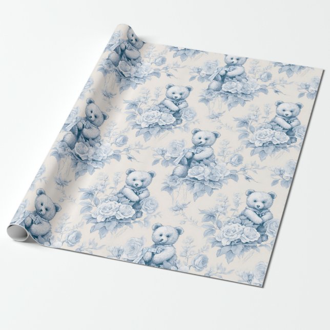 French toilet paper with floral pattern and bear (Unrolled)